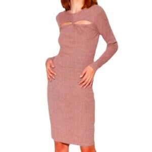 Walter Baker Tenley Midi Bodycon Dress Long Sleeve Pink Medium